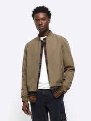River Island Brown Cotton Bomber Jacket - Image 1 of 6