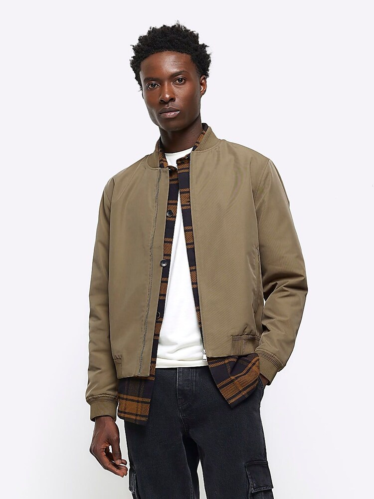 River Island Brown Cotton Bomber Jacket - Image 1 of 6