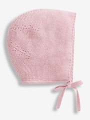 JoJo Maman Bébé Pink Knitted Baby Bonnet - Image 1 of 1