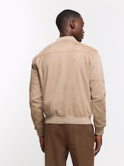 River Island Natural Regular Fit Suedette Bomber Jacket - Image 2 of 6