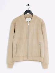 River Island Natural Regular Fit Suedette Bomber Jacket - Image 5 of 6