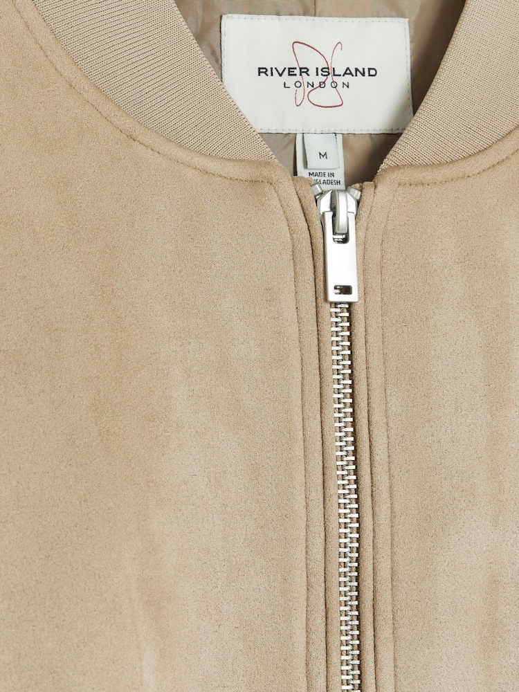 River Island Natural Regular Fit Suedette Bomber Jacket - Image 6 of 6
