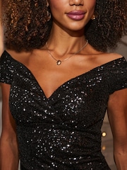 Sosandar Sequin Ruched Front Off The Shoulder Dress - صورة 3 من 5