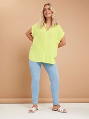 Yours Curve Green Button Through 100% Cotton Shirt - Image 2 of 6