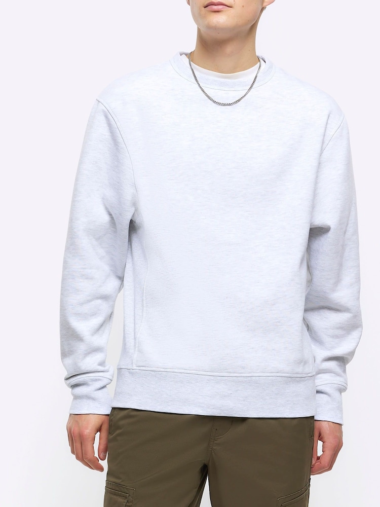 River Island Grey Essential Crew Sweat Top - Image 1 of 6 River Island Grey Essential Crew Sweat Top - Image 1 of 6