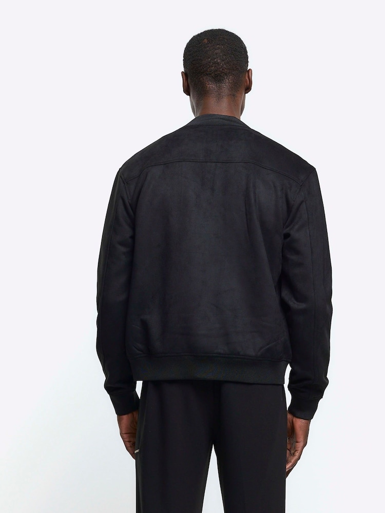 River Island Black Regular Fit Suedette Bomber Jacket - Image 2 of 10