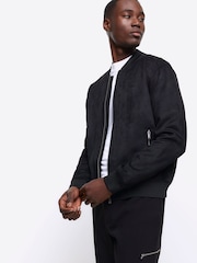 River Island Black Regular Fit Suedette Bomber Jacket - Image 4 of 10