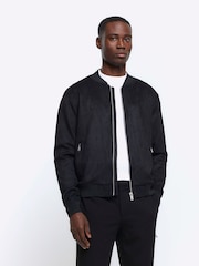 River Island Black Regular Fit Suedette Bomber Jacket - Image 5 of 10