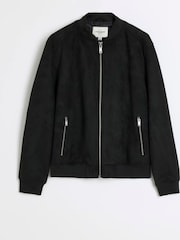 River Island Black Regular Fit Suedette Bomber Jacket - Image 8 of 10