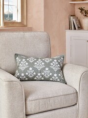 Dark Sage Green 50 x 30cm Embroidered 100% Cotton Cushion - Image 1 of 4