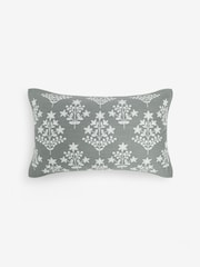 Dark Sage Green 50 x 30cm Embroidered 100% Cotton Cushion - Image 2 of 4