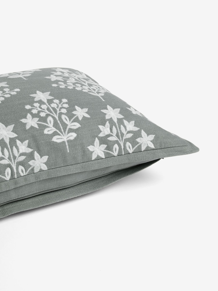 Dark Sage Green 50 x 30cm Embroidered 100% Cotton Cushion - Image 4 of 4 Dark Sage Green 50 x 30cm Embroidered 100% Cotton Cushion - Image 4 of 4