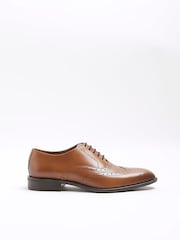 River Island Brown Chrome Lace up Brogue Derby Shoes - Image 3 of 6