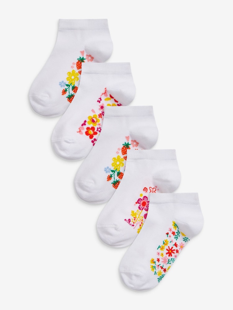 Beli rožast vzorec - 5 Pack Cotton Rich vložek za čevlje Trainer Socks - Slika 1 iz 5