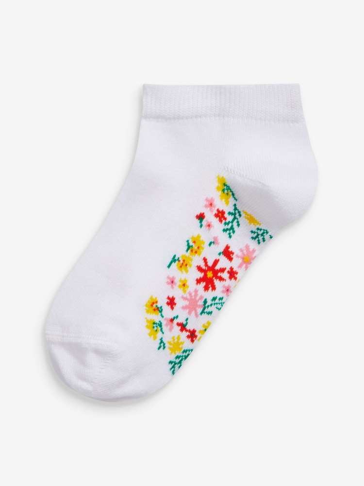 White Floral 5 Pack Cotton Rich Footbed Trainer Socks - Image 4 of 5