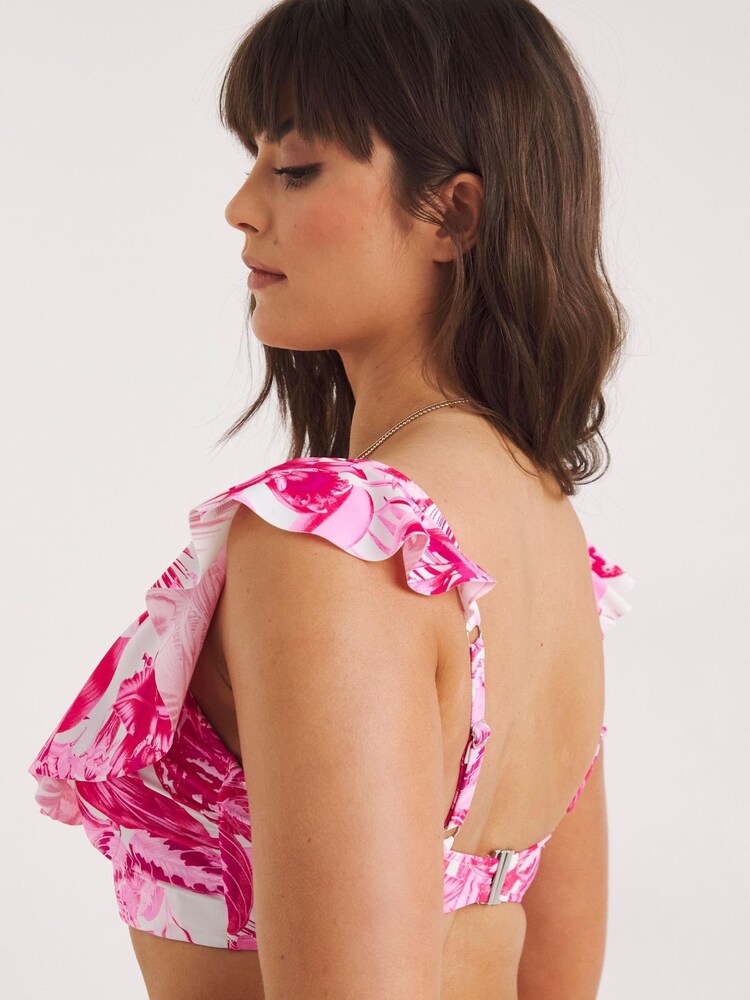 Figleaves Pink Floral Fiji Ruffle Detail Bikini Top - Image 2 of 4