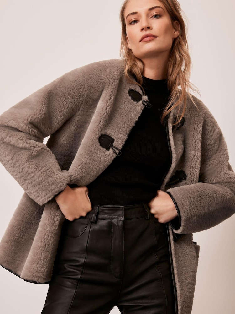 Mint Velvet Grey Borg Buckle Jacket - Image 1 of 2