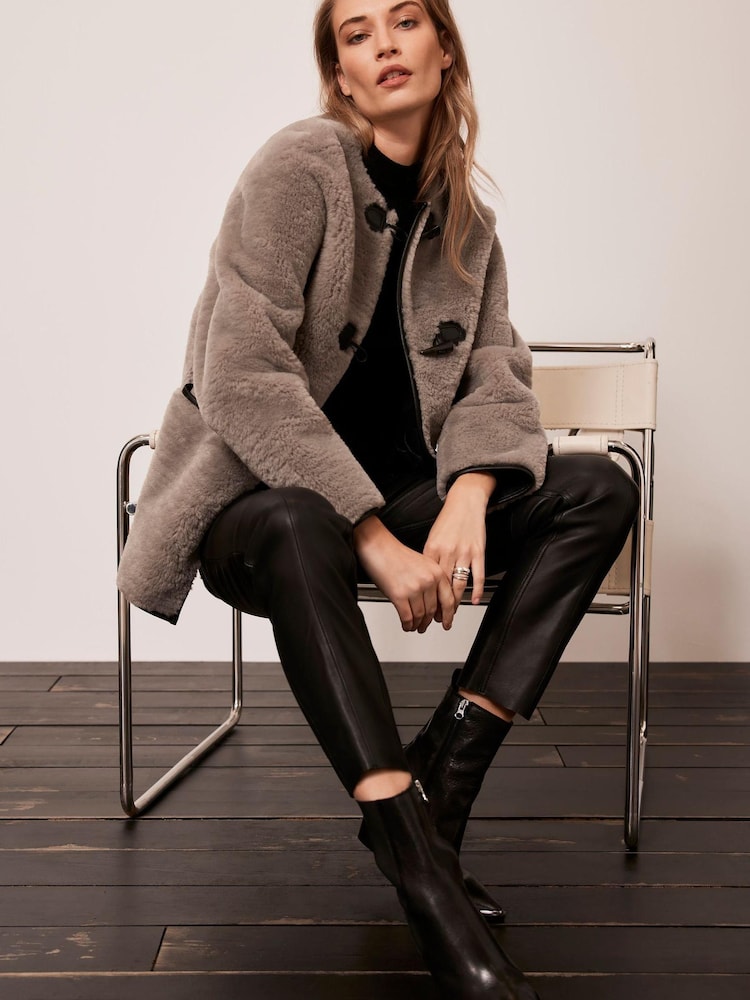 Mint Velvet Grey Borg Buckle Jacket - Image 2 of 2 Mint Velvet Grey Borg Buckle Jacket - Image 2 of 2