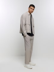 River Island Cream Plisse Tapered Trousers - Image 1 of 4