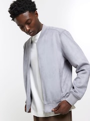 Blau - River Island Bomberjacke aus Velourslederimitat, normale Passform - Bild 3 von 4