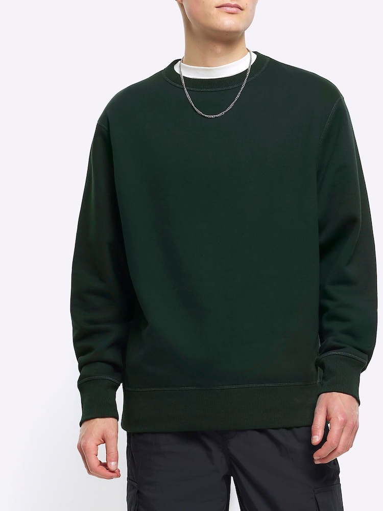 River Island Green Long Sleeve Essential Crew Jacket - Image 1 of 4