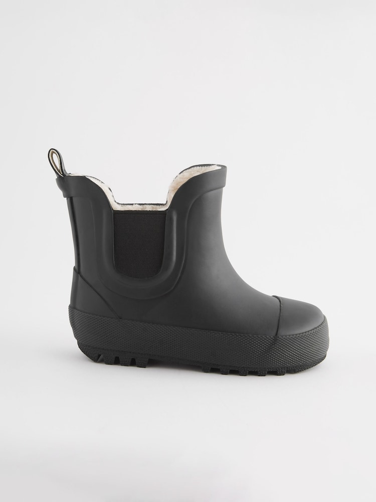 Black Plain Warm Lined Ankle Wellies - Image 3 of 6