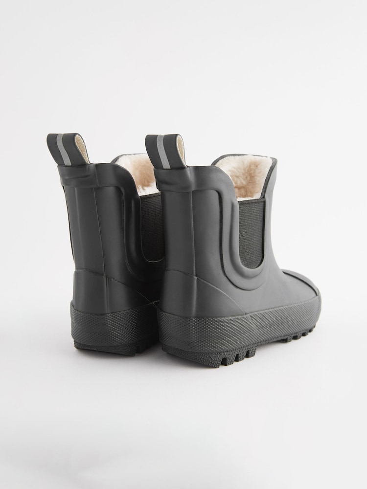 Black Plain Warm Lined Ankle Wellies - Image 5 of 6