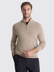 MOSS Brown Merino-Blend Zip-Neck Jumper - Image 1 of 3