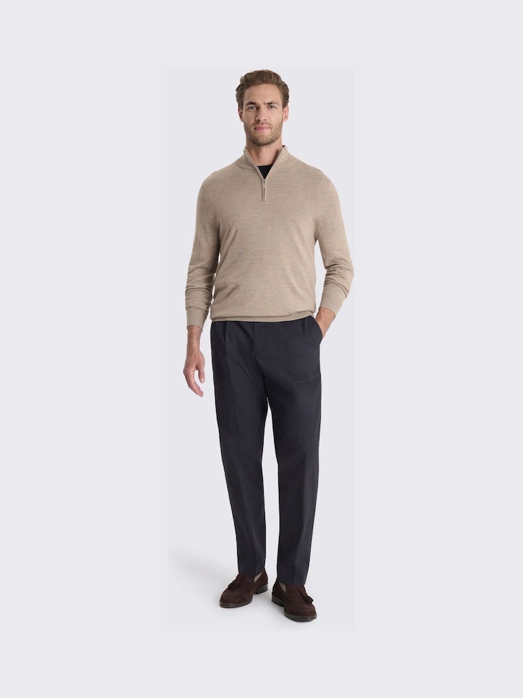 MOSS Brown Merino-Blend Zip-Neck Jumper - Image 2 of 3 MOSS Brown Merino-Blend Zip-Neck Jumper - Image 2 of 3