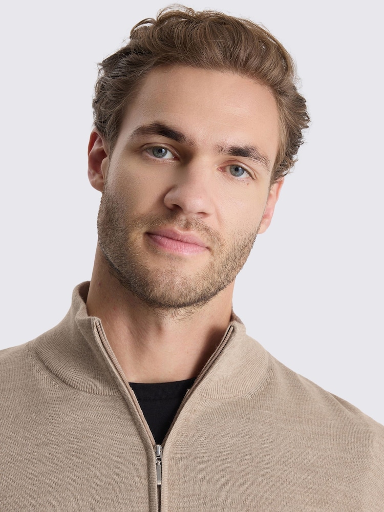 MOSS Brown Merino-Blend Zip-Neck Jumper - Image 3 of 3 MOSS Brown Merino-Blend Zip-Neck Jumper - Image 3 of 3