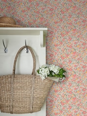 Laura Ashley Coral Pink Loveston 10M Wallpaper - Image 1 of 4