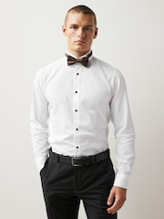 White/Bronze Slim Fit Single Cuff Occasion Shirt And Bow Tie Set - Image 1 of 9