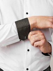 White/Bronze Slim Fit Single Cuff Occasion Shirt And Bow Tie Set - Image 6 of 9