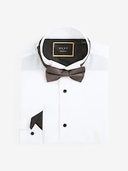 White/Bronze Slim Fit Single Cuff Occasion Shirt And Bow Tie Set - Image 7 of 9