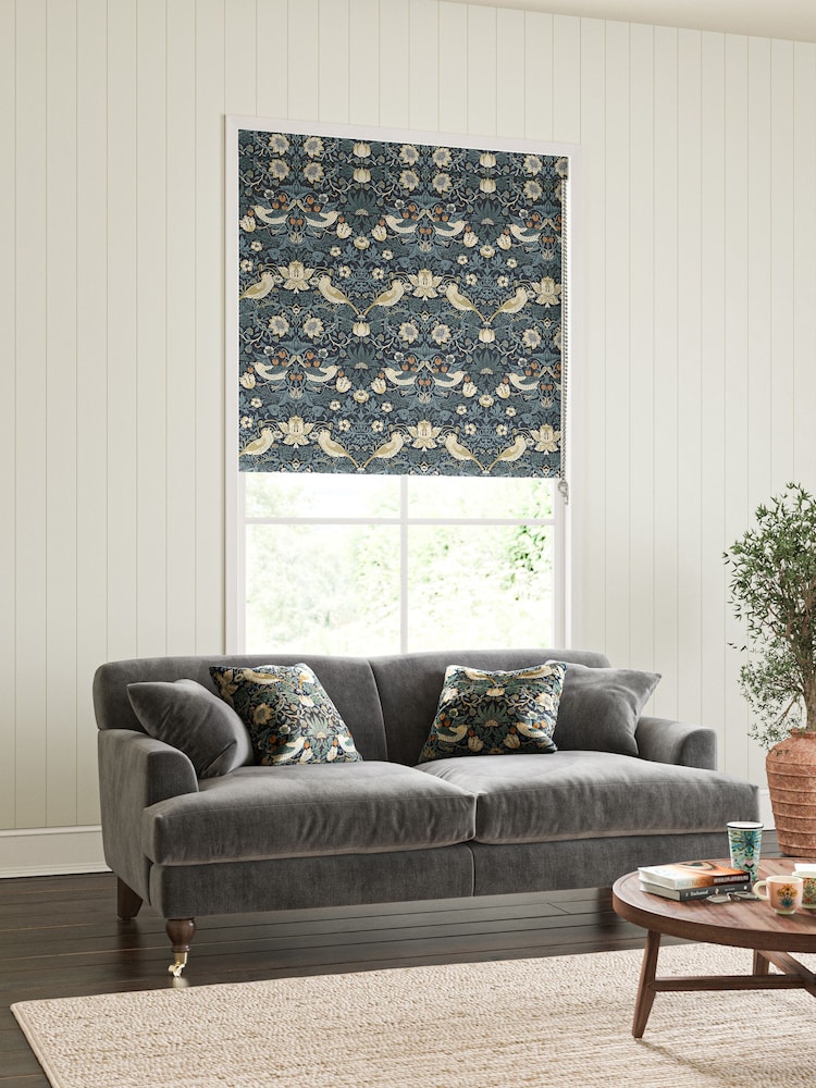 William Morris At Home Indigo Blue Strawberry Thief Made To Measure Roller Blind - Image 2 of 6