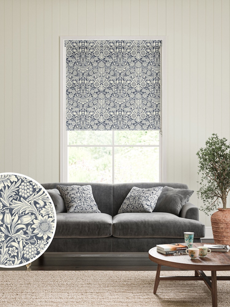 William Morris At Home Indigo Blue Sunflower Made To Measure Roller Blind - Image 1 of 6