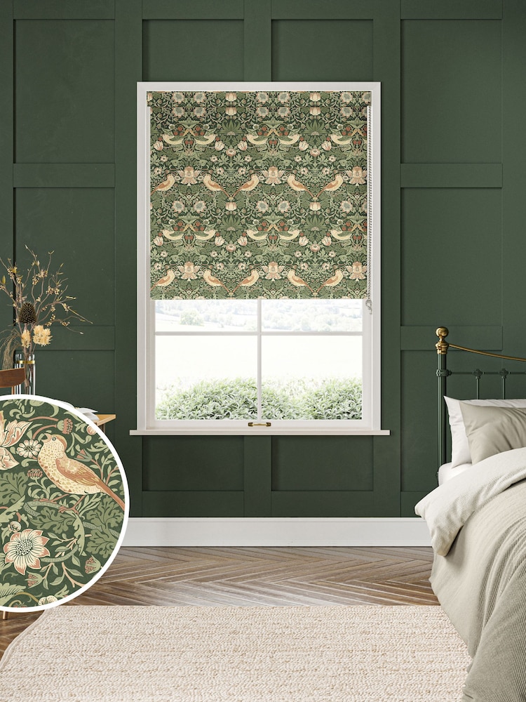 William Morris At Home Green Strawberry Thief Made To Measure Roller Blind - Image 1 of 6