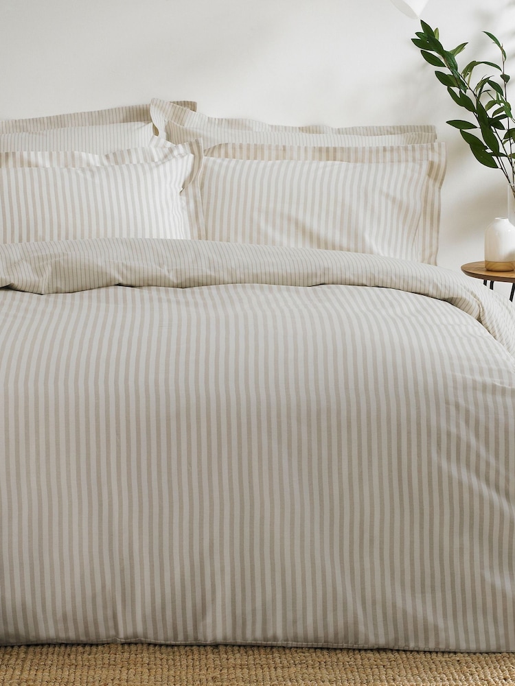 Yard Natural Hebden Striped 100% Cotton Duvet Cover and Pillowcase Set - Image 1 of 3