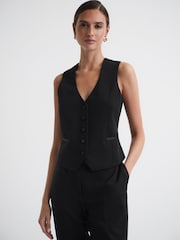 Reiss Black Alia Single Breasted Satin Suit Waistcoat - Image 1 of 4