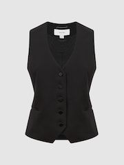 Reiss Black Alia Single Breasted Satin Suit Waistcoat - Image 2 of 4