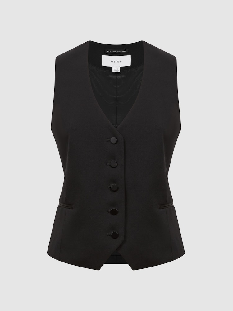 Reiss Black Alia Single Breasted Satin Suit Waistcoat - Image 2 of 4