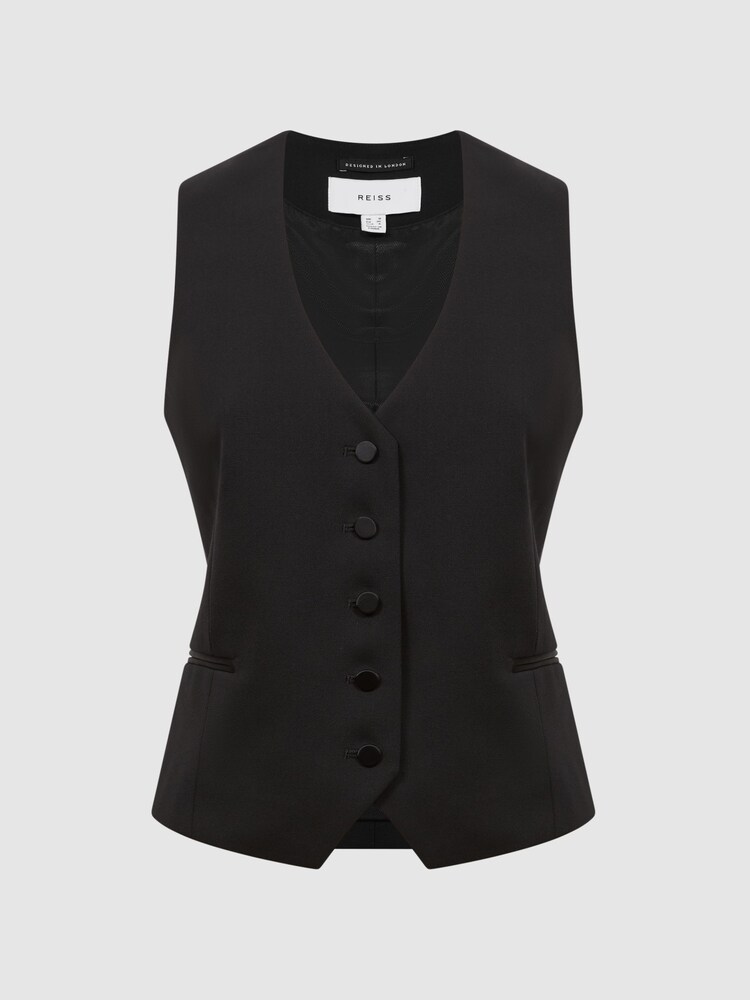 Reiss Black Alia Single Breasted Satin Suit Waistcoat - Image 2 of 4 Reiss Black Alia Single Breasted Satin Suit Waistcoat - Image 2 of 4