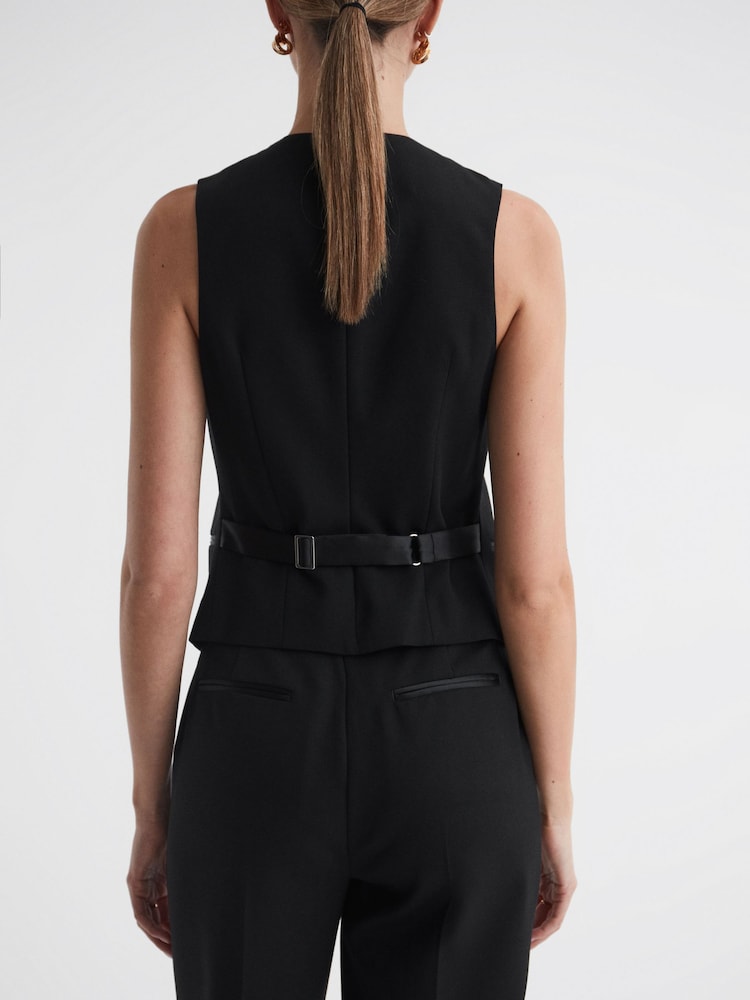 Reiss Black Alia Single Breasted Satin Suit Waistcoat - Image 4 of 4