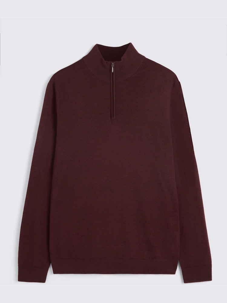 MOSS Red Merino-Blend Zip-Neck Jumper - Image 4 of 4 MOSS Red Merino-Blend Zip-Neck Jumper - Image 4 of 4