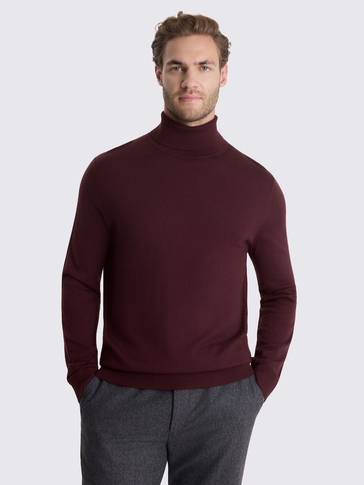 MOSS Wine Red Merino-Blend Roll Neck Jumper - Image 1 of 3