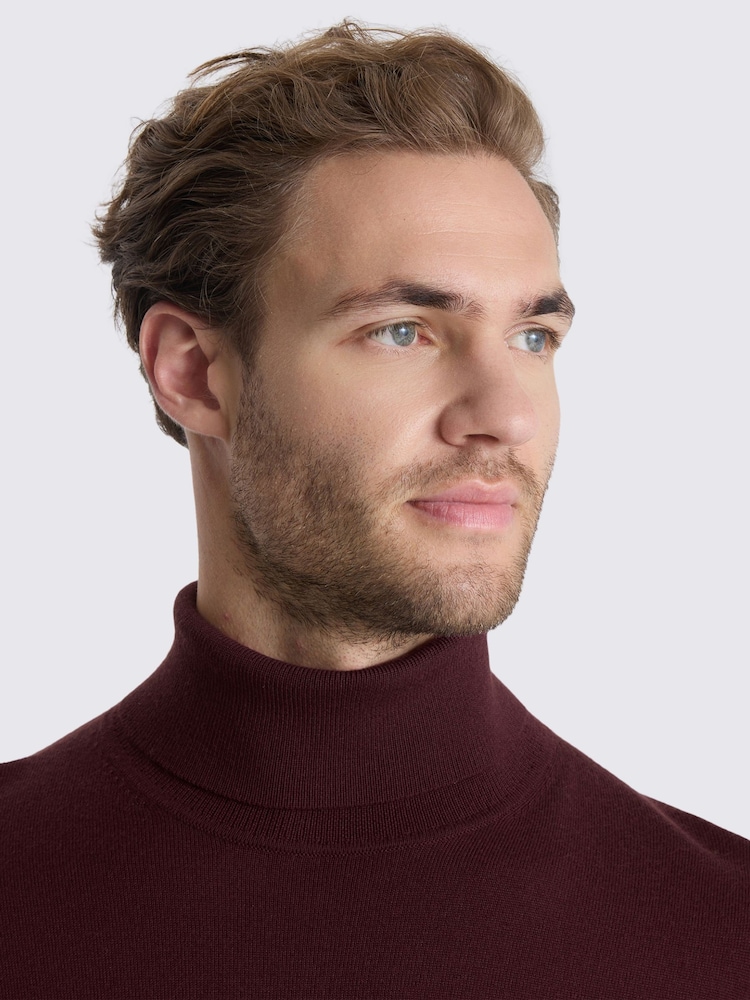 MOSS Wine Red Merino-Blend Roll Neck Jumper - Image 3 of 3