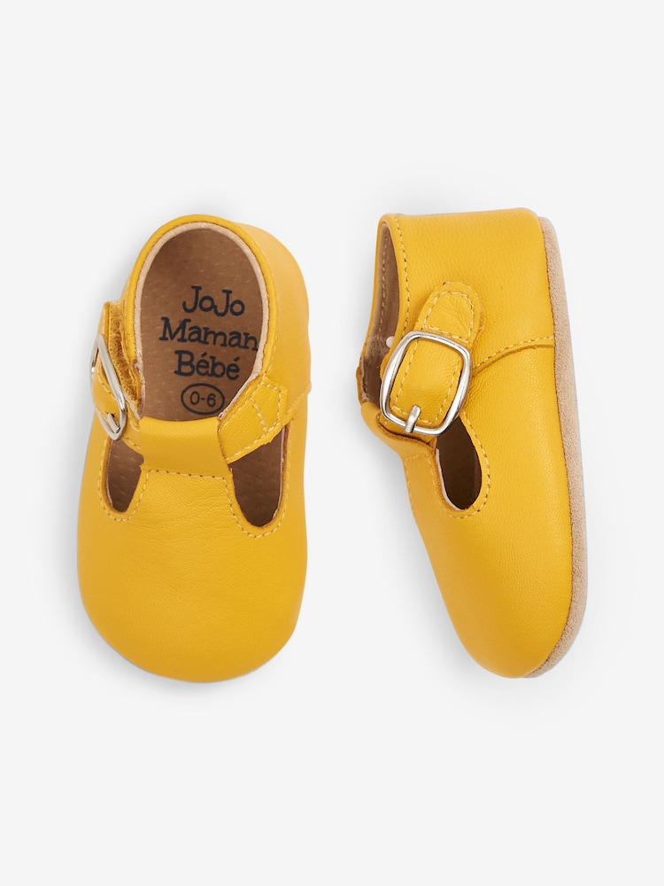 JoJo Maman Bébé Mustard Yellow Leather Pre-Walker Shoes - Image 3 of 4
