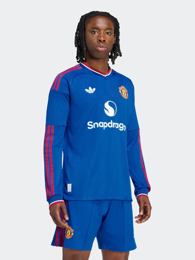 adidas Blue Originals Manchester United 26/27 Away Authentic Jersey Longsleeve - Image 1 of 7 adidas Blue Originals Manchester United 26/27 Away Authentic Jersey Longsleeve - Image 1 of 7