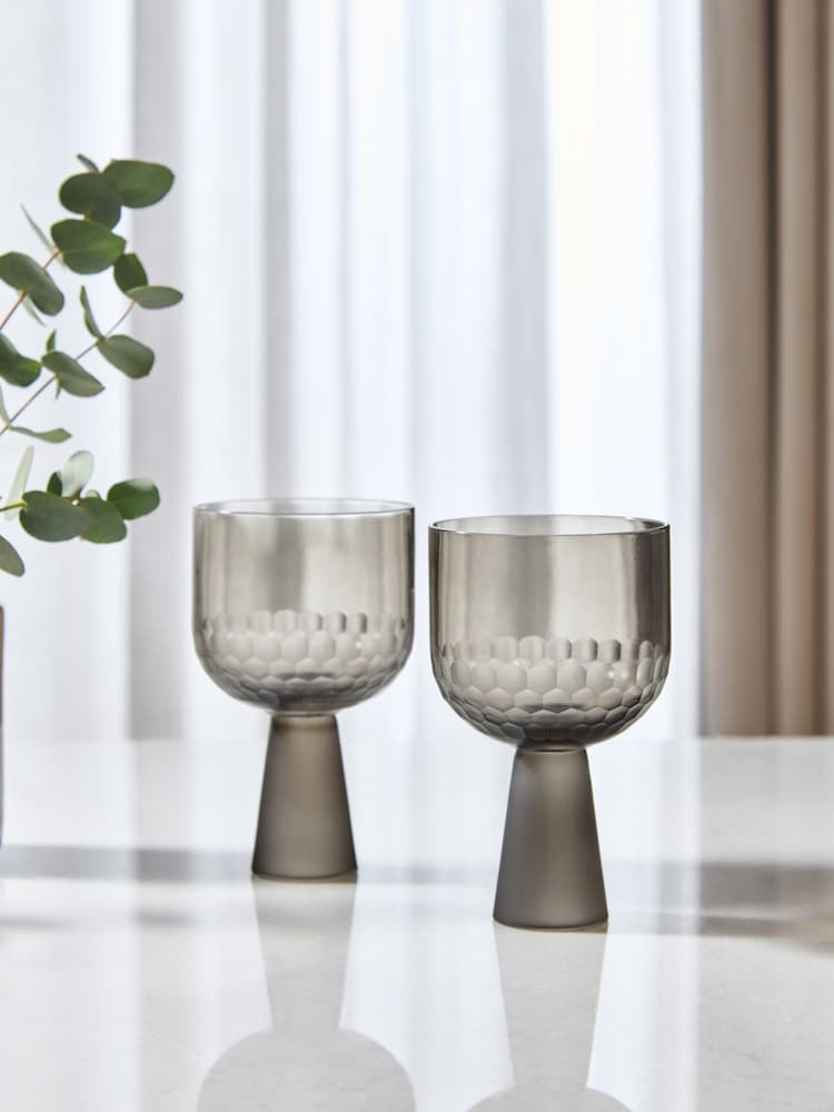Lipsy 2 Pack Smoke Grey Honeycomb Wine Glasses - Image 2 of 4