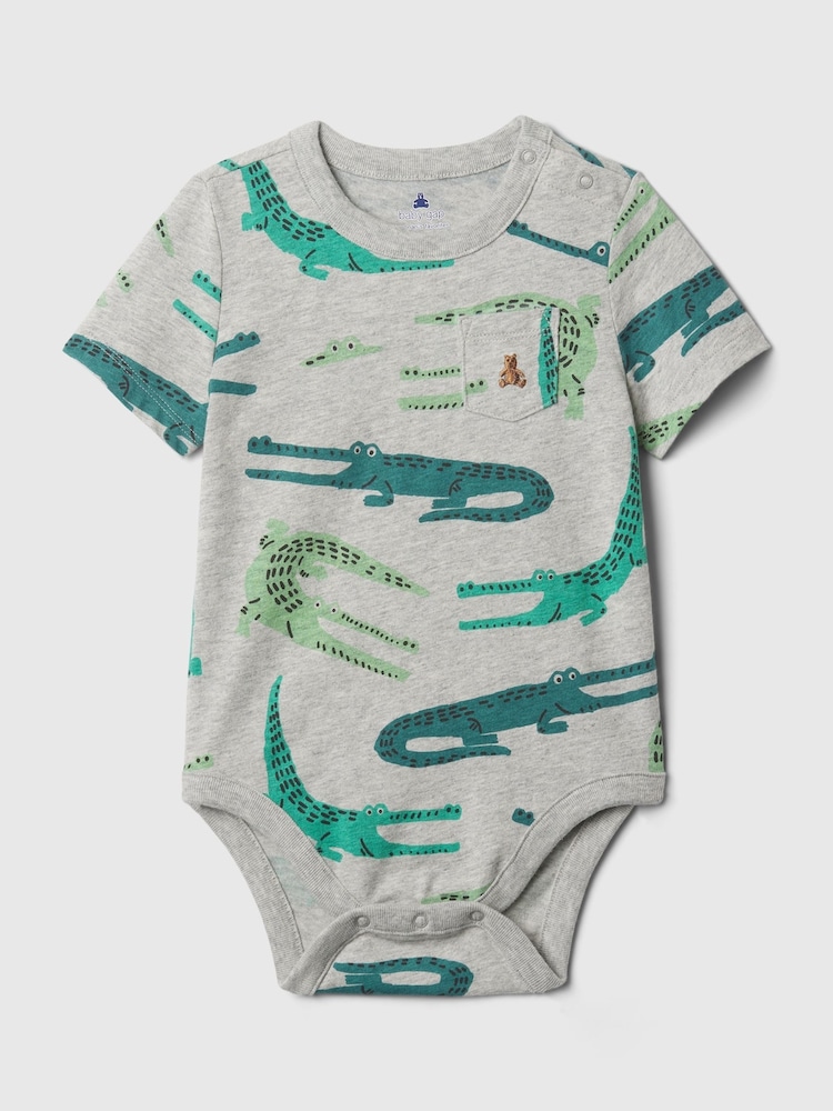 Gap Grey Croc Cotton Graphic Short Sleeve Pocket Bodysuit (Newborn-5yrs) - Image 1 of 1